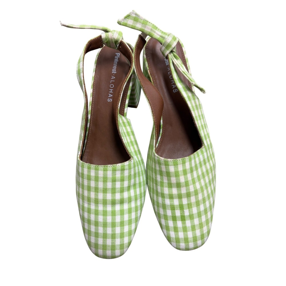 Pinterest x Alohas Green Gingham Block Heel Slingback Pumps Spain Size 37 - Picture 5 of 8